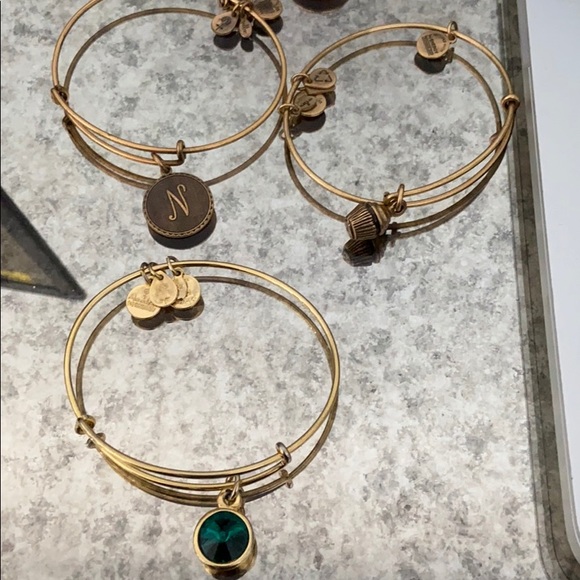 Stack of Gold Alex and Ani Bracelets - Picture 3 of 8
